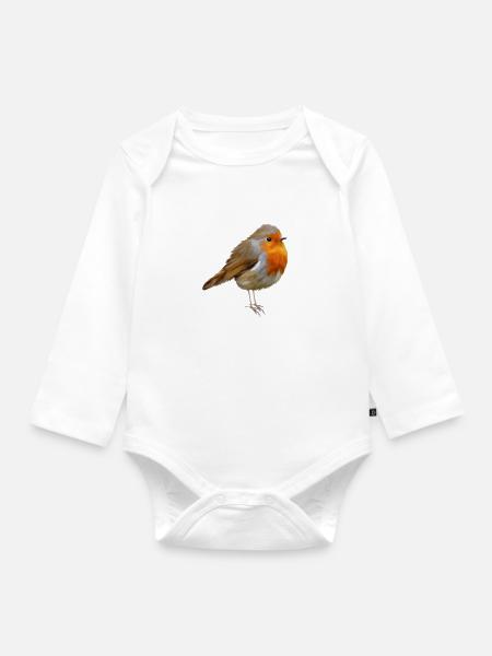 Rotkehlchen Robin - Baby Bio-Langarm-Body - Weiß