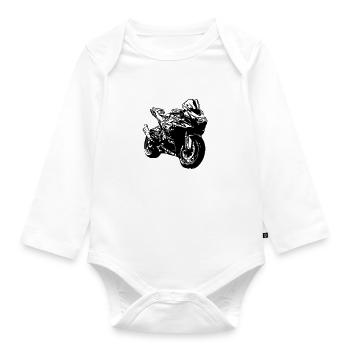 racing motorcycle - Organic Longsleeve Baby Bodysuit - white - Front
