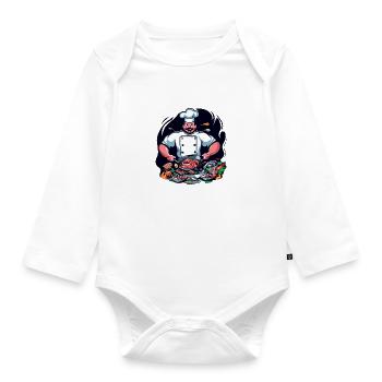 COOL TSHIRT. A CHEF PREPARING A BIG MEAL - Organic Longsleeve Baby Bodysuit - white - Front