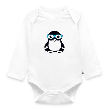 Cute penguin with glasses, vector illustration - Organic Longsleeve Baby Bodysuit - white - Front