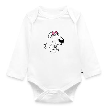 Dog Sitting Little Pretty Lady Bow Female - Organic Longsleeve Baby Bodysuit - white - Front