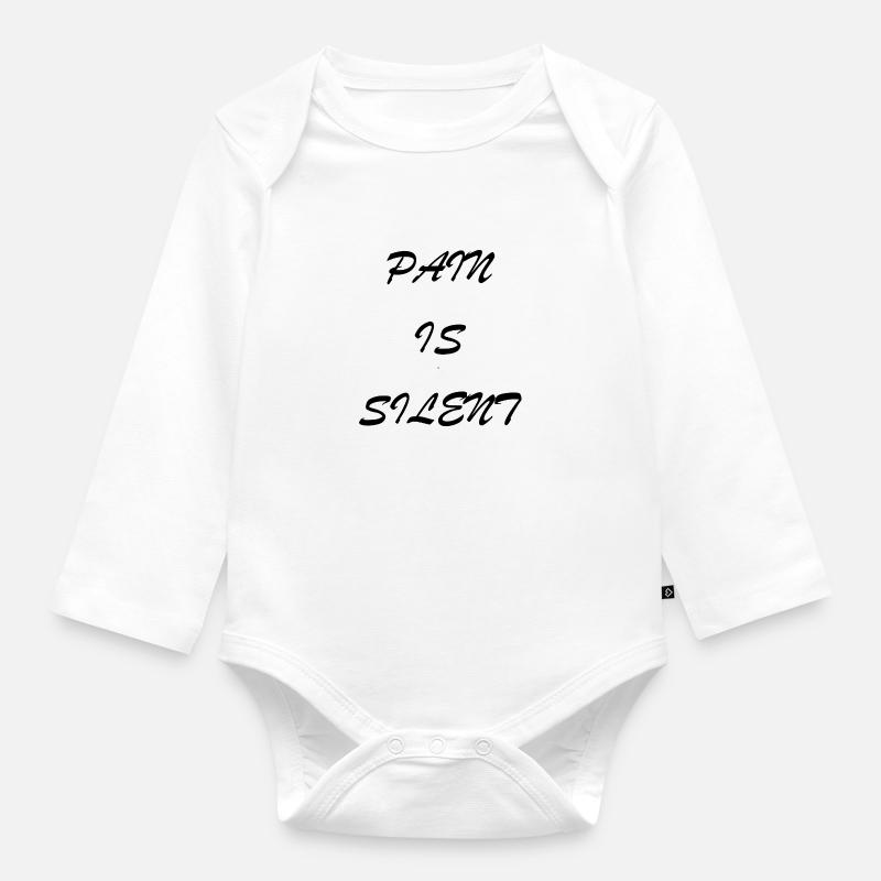PAIN IS SILENT Brush Script - Baby Bio-Langarm-Body - Weiß