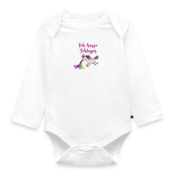 schlager,ich hasse schlager,,kotzendes einhorn - Baby Bio-Langarm-Body - Weiß - Vorne