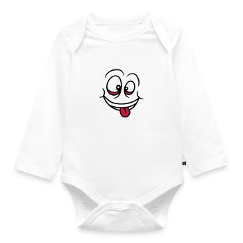 crazy face eyes mouth tongue funny grimas - Organic Longsleeve Baby Bodysuit - white - Front