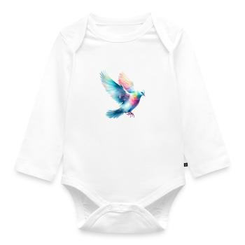 Rainbow Flight: Fliegende Taube - Baby Bio-Langarm-Body - Weiß - Vorne