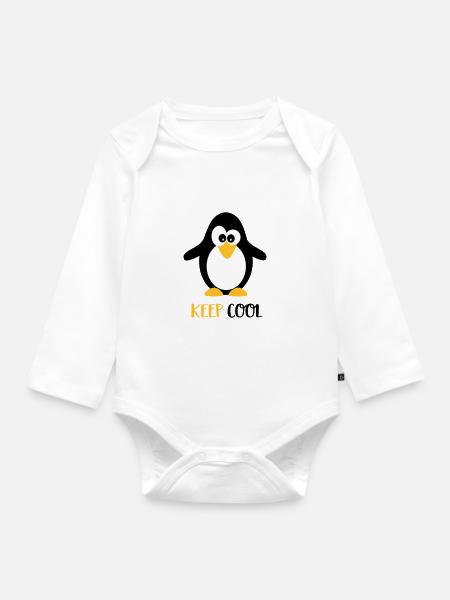 Pinguin - Baby Bio-Langarm-Body - Weiß