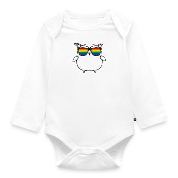 lgbt,owl,pride,love,bird,sunglasses,rainbow - Organic Longsleeve Baby Bodysuit - white - Front