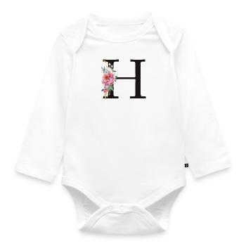 Customizable Monogram H Floral Pink White - Organic Longsleeve Baby Bodysuit - white - Front
