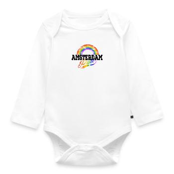 Amsterdam GAy Pride LGBT Regenbogen CSD - Baby Bio-Langarm-Body - Weiß - Vorne