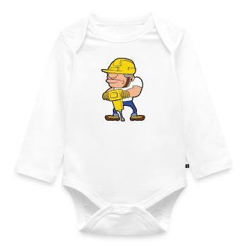 Construction worker building site building construction jackhammer - Organic Longsleeve Baby Bodysuit - white - Front