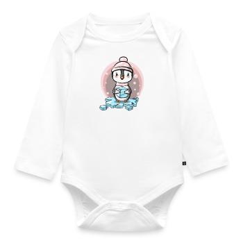 Pingouin fille avec bonnet et glaçons - Body Bébé bio manches longues - blanc - Devant