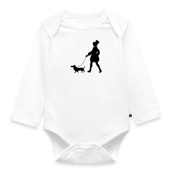 Mme Dachshund Dog Walking Dog Propriétaire - Body Bébé bio manches longues - blanc - Devant