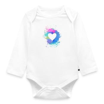 heart, colorful,pastel,painting,watercolor,pink,blue - Organic Longsleeve Baby Bodysuit - white - Front
