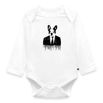 bouledogue, chien, grand danois, costume, graffiti - Body Bébé bio manches longues - blanc - Devant