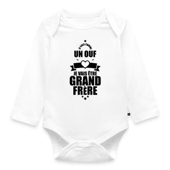 futur grand frère - je vais etre grand frere - Body Bébé bio manches longues - blanc - Devant