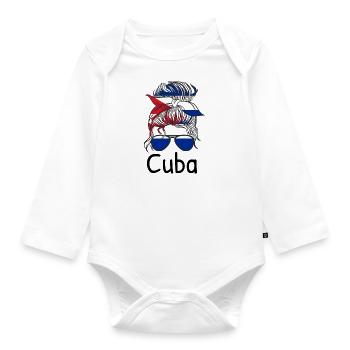Drapeau de Cuba Caraïbes Vacances Cuba Voyage La Havane - Body Bébé bio manches longues - blanc - Devant
