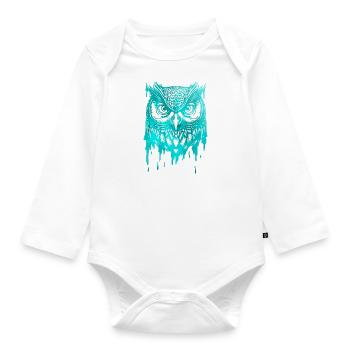 Cute Artsy Owl Wildlife Colorful Birds Nature - Organic Longsleeve Baby Bodysuit - white - Front