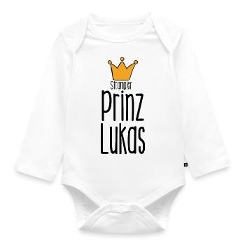 Strampler Prinz Lukas - Baby Spruch lustig - Baby Bio-Langarm-Body - Weiß - Vorne