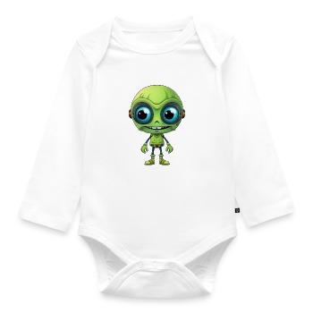 Tête de cyborg extraterrestre vert avec des dents - « Vous le savez » - Body Bébé bio manches longues - blanc - Devant