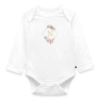 Monogramme personnalisable N Pastel Floral - Body Bébé bio manches longues - blanc - Devant