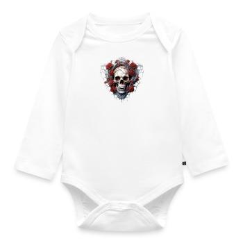 Gothic Skull Roses Art Graphic Fashion - Organic Longsleeve Baby Bodysuit - white - Front