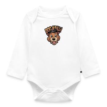 Cartoon-Hund mit Dogabilly-Haarschnitt - Baby Bio-Langarm-Body - Weiß - Vorne
