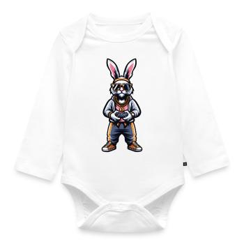 Cool Gamer Bunny With Sunglasses - Organic Longsleeve Baby Bodysuit - white - Front