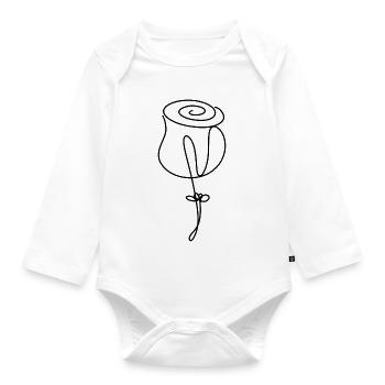 Fleur de rose minimaliste dessinée à la main - Body Bébé bio manches longues - blanc - Devant