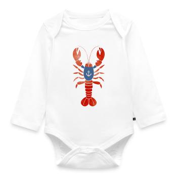 Lobster mit Ankershirt – Maritimes Design - Baby Bio-Langarm-Body - Weiß - Vorne