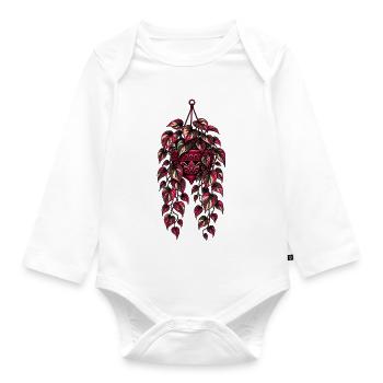 Neon Hanging Pothos – Dark Botanical Design - Organic Longsleeve Baby Bodysuit - white - Front