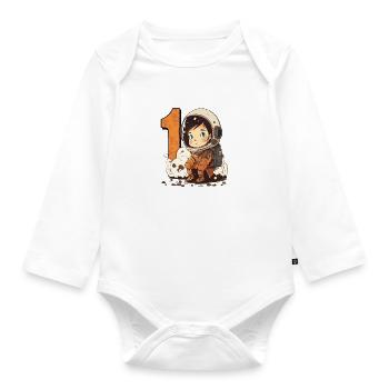 Ich bin 1 Jahr Astronaut Weltraum Kindergeburtstag - Baby Bio-Langarm-Body - Weiß - Vorne