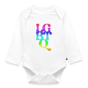 LGBTQ, LGBT, typo, fierté, arc-en-ciel - Body Bébé bio manches longues - blanc - Devant