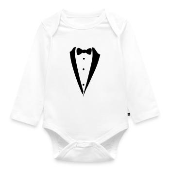 bow tie costume - Organic Longsleeve Baby Bodysuit - white - Front