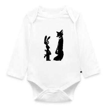 Rabbit and Fox Black in Mr. Mrs. style Schwartz - Organic Longsleeve Baby Bodysuit - white - Front
