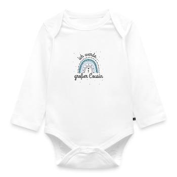 Großer Cousin 2023 Regenbogen - Baby Bio-Langarm-Body - Weiß - Vorne