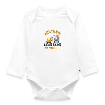 Großer Bruder 2023 Bagger Baustelle - Baby Bio-Langarm-Body - Weiß - Vorne