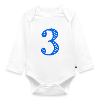 3 YEARS. 3rd ANNIVERSARY. BIRTHDAY 3 YEARS. 3 - Organic Longsleeve Baby Bodysuit - white - Front