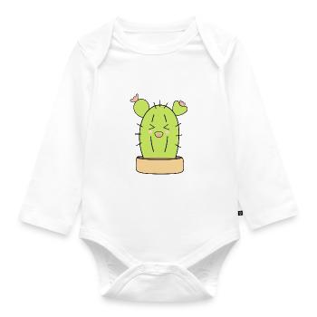 Cactus Kawaii Plante Kawaii Enfants - Body Bébé bio manches longues - blanc - Devant