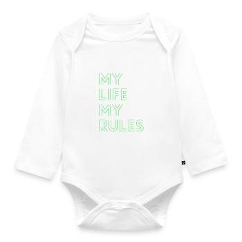 MY LIFE MY RULES - Statement, Klarheit, Motto - Baby Bio-Langarm-Body - Weiß - Vorne