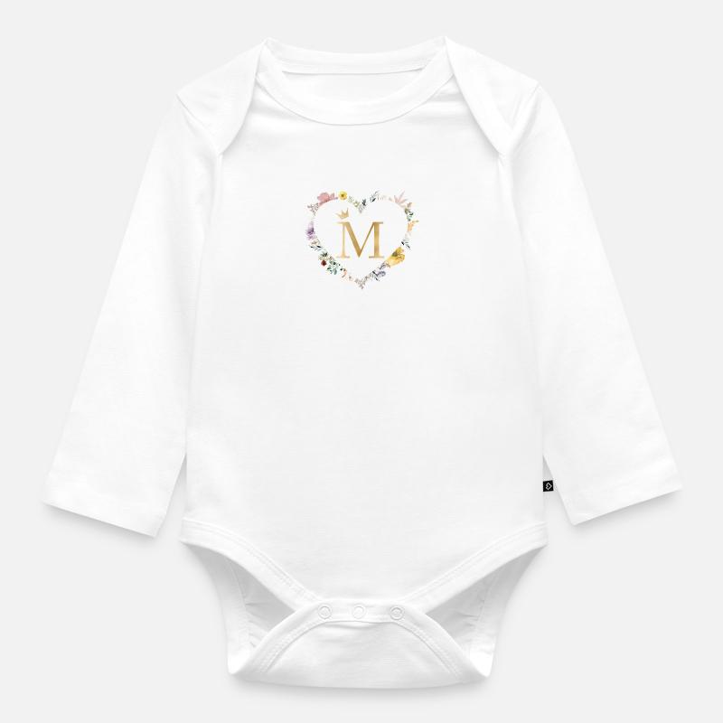 Buchstabe M, Monogramm, Herz, personalisierbar - Baby Bio-Langarm-Body - Weiß