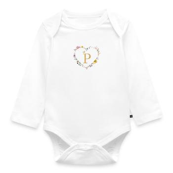 Lettre P, Monogramme, Coeur, Personnalisable - Body Bébé bio manches longues - blanc - Devant
