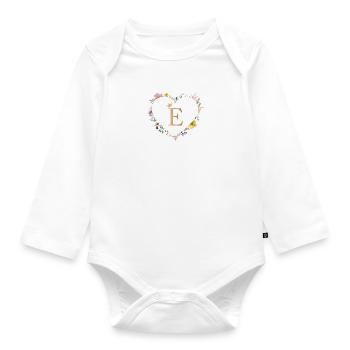 Buchstabe E, Monogramm, Herz, personalisierbar - Baby Bio-Langarm-Body - Weiß - Vorne