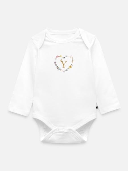 Letter Y, Monogram, Heart, Personalizable - Organic Longsleeve Baby Bodysuit - white