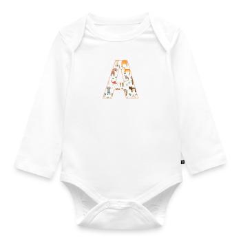 Buchstabe A, Monogramm, Tiermuster - Baby Bio-Langarm-Body - Weiß - Vorne