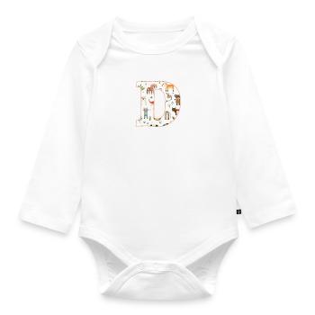 Buchstabe D, Monogramm, Tiermuster - Baby Bio-Langarm-Body - Weiß - Vorne