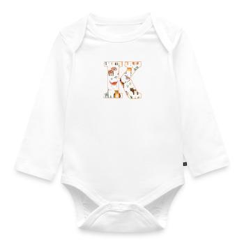 Buchstabe K, Monogramm, Tiermuster - Baby Bio-Langarm-Body - Weiß - Vorne