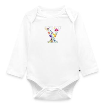 Buchstabe Y, Monogramm, Blumenmuster - Baby Bio-Langarm-Body - Weiß - Vorne