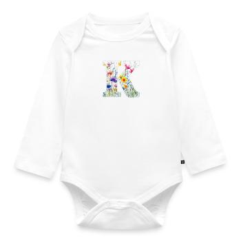 Lettre K, monogramme, motif floral - Body Bébé bio manches longues - blanc - Devant
