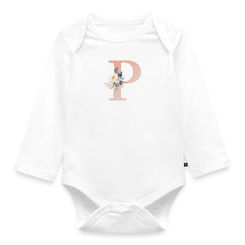 P Monogram, Floral, Boho - Organic Longsleeve Baby Bodysuit - white - Front