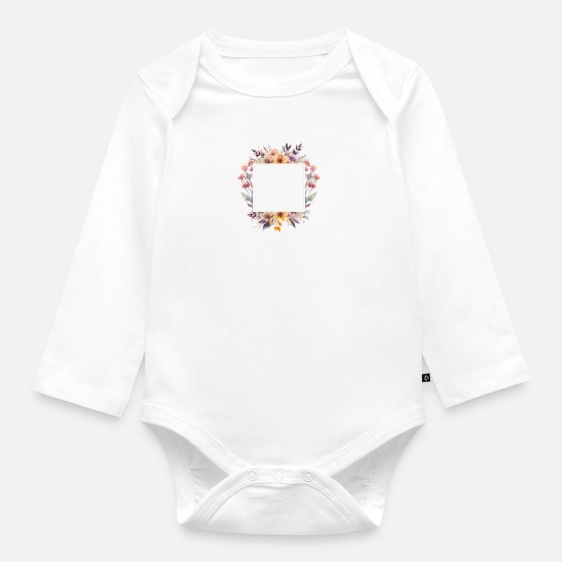 Personalisierbar Boho Bouquet eckig - Baby Bio-Langarm-Body - Weiß